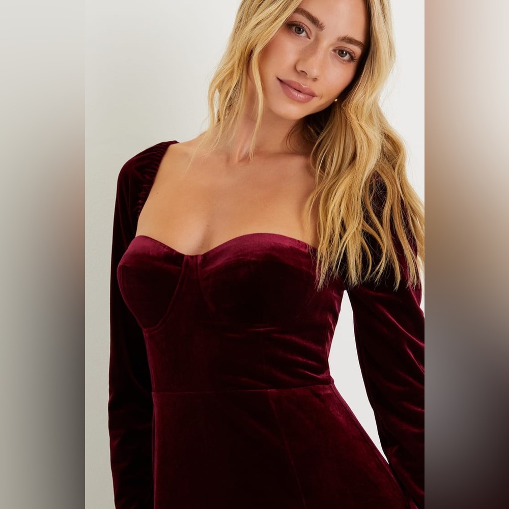 NWT | Lulus | Precious Impression Burgundy Velvet Bustier Midi Dress | Sz XL - Picture 2 of 9